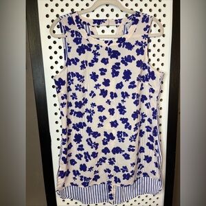 CAbi Blue Floral & Stripe Mixed-Print Sleeveless Tunic Top